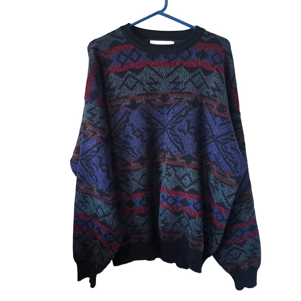 Vintage Mens Obermeyer wool Blend Ski Sweater Size Large Tall  Blue Green Red